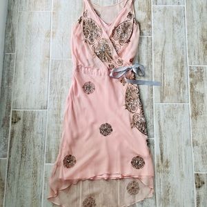 Anthropologie Plenty Pink silk beaded dress